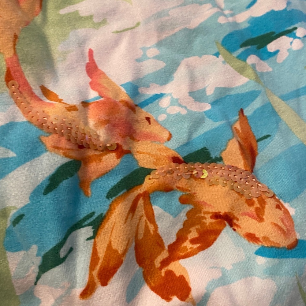 Alfred Dunner Women's Aqua and Orange  koi Fish Print Blouse - Picture 4 of 5